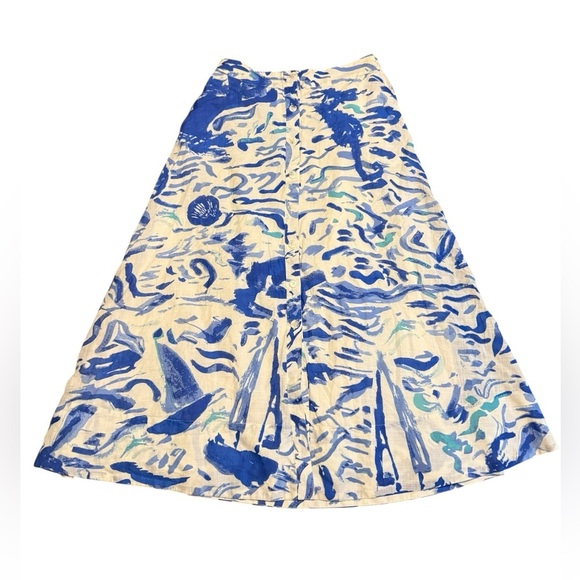 Anthropologie Maeve A-Line Printed Maxi Skirt SIZE 12  Blue Abstract - Picture 5 of 12